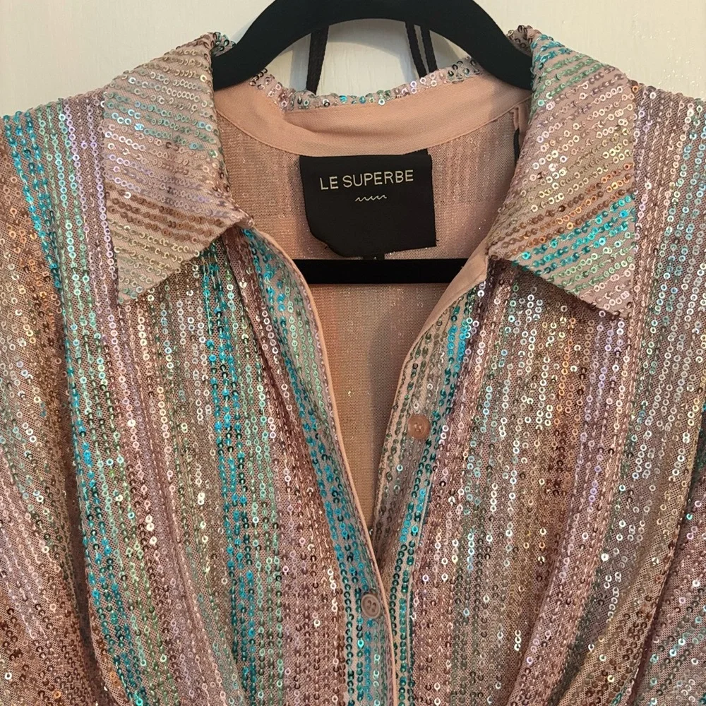 LE SUPERBE MINI MIKO DRESS AQUA RAINBOW size 4 NWT $495๐ - Picture 7 of 14